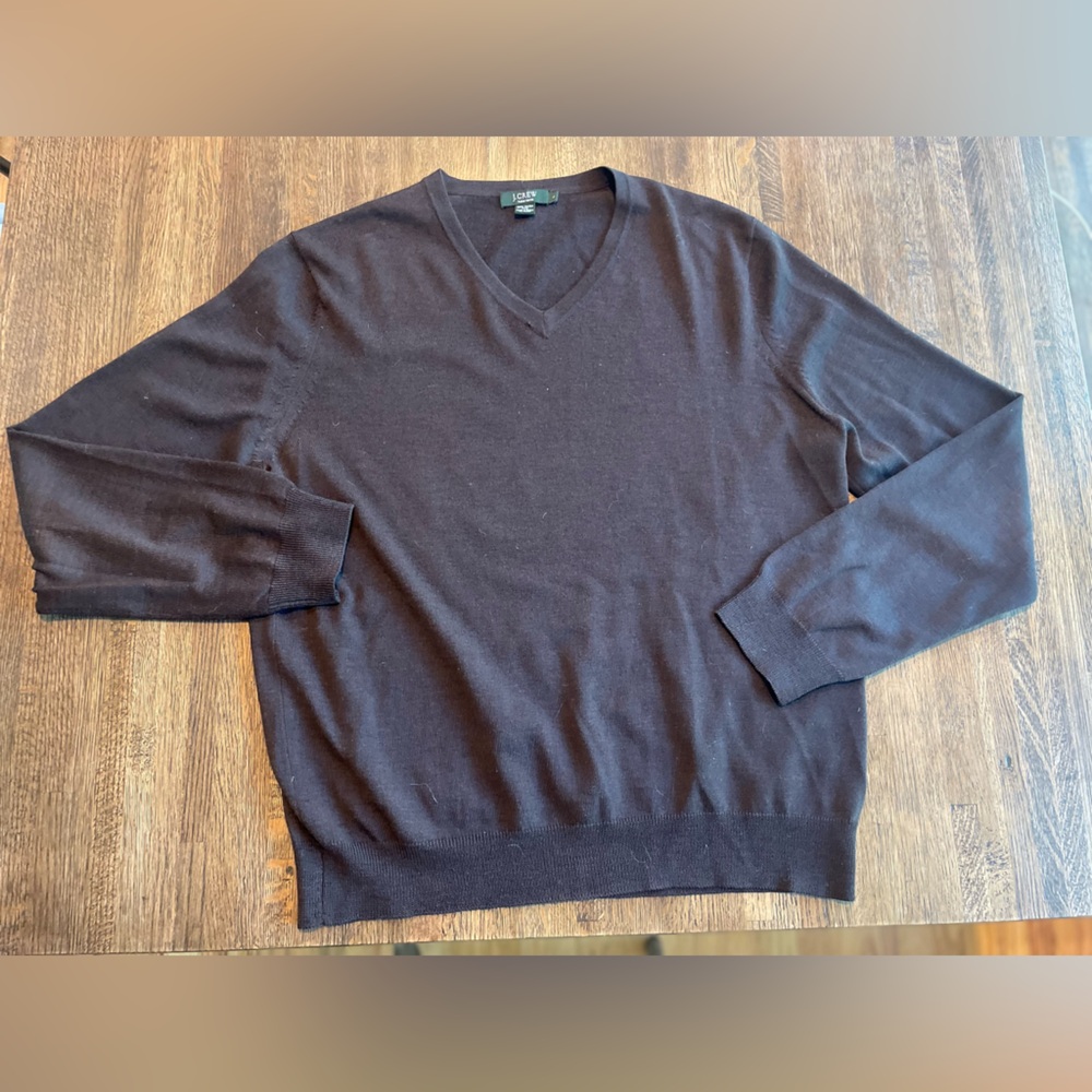 J Crew Brown V-Neck Sweater Merino Wool Classic Preppy -  Large